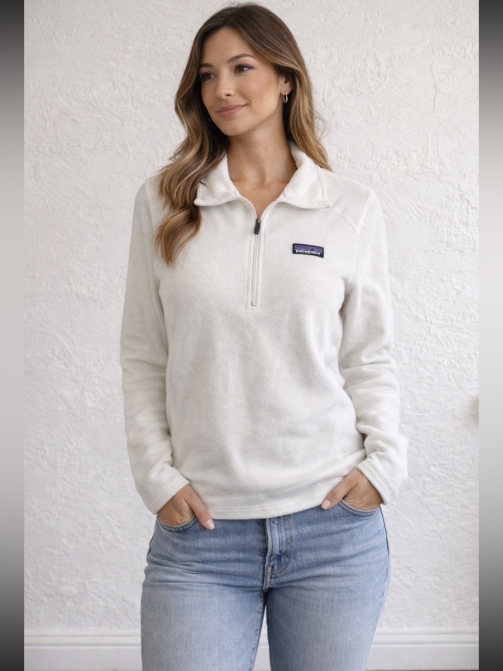 Patagonia Hiking Outdoor Micro D 1/4 Zip Fleece Pullover White Women’s Small